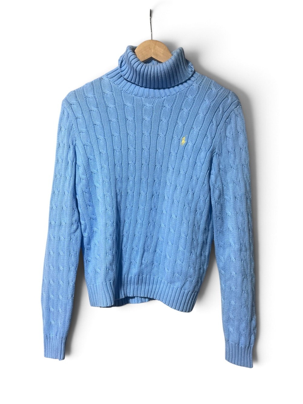 Ralph Lauren Sport Sky Blue Cable Knit Turtleneck Sweater Large